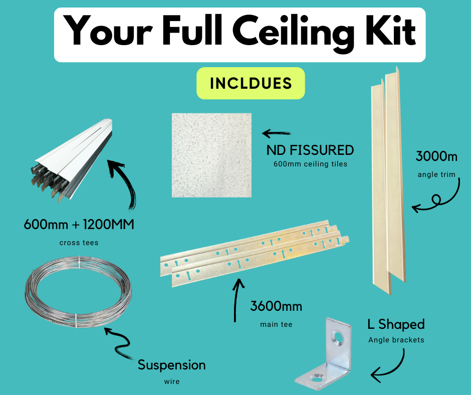 Full suspended Ceiling system Grid and tiles -ND Fissured 600m tiles and 24mm grid