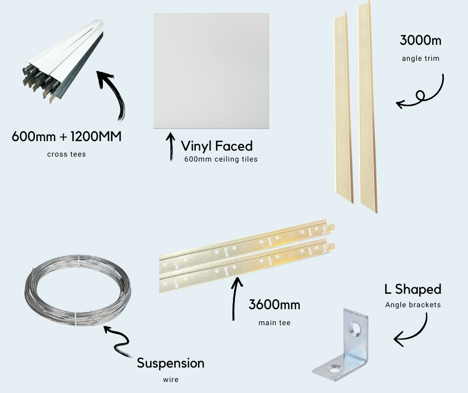 Wipeable Gypsum Suspended Ceiling Kit – Vinaline Easyinstall 600 x 600 Square Edge